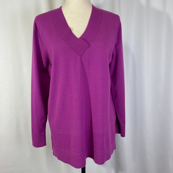 Neiman Marcus Size XL Purple Pink Lilac Sweater V Neck Long Sleeves - Picture 1 of 10
